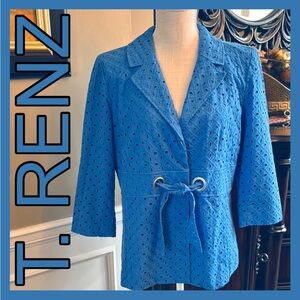 Blue Eyelet Women's Jacket 3/4 Sleeves Sz L